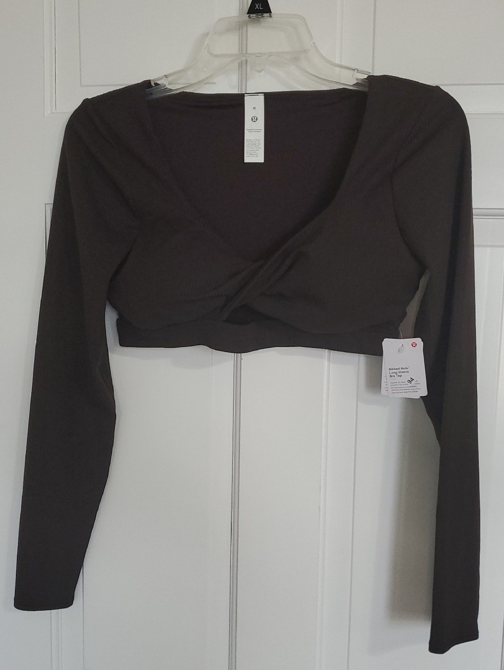 NWT Lululemon Ribbed Long Sleeve Twist-Front Bra Top  Sequoia Sz M